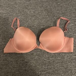 Victoria Secret bra 36C push-up coral Metal V half hook/eye back closure